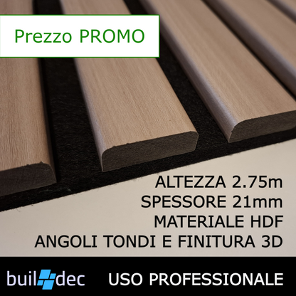 Akushield – Pannello fonoassorbente decorativo in MDF e PET, 2750 x 300, vari colori, 4pz