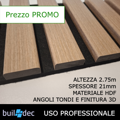 Akushield – Pannello fonoassorbente decorativo in MDF e PET, 2750 x 300, vari colori, 4pz